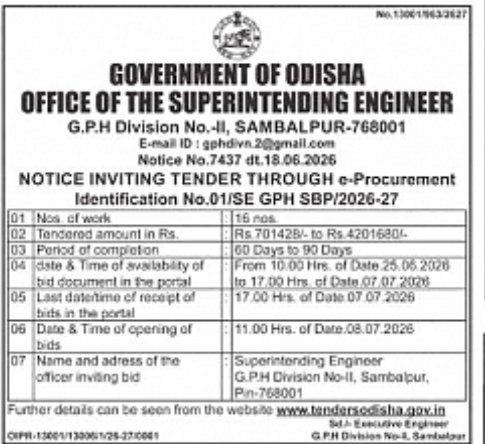 NOTICE INVITING TENDER THROUGH e-Procurement