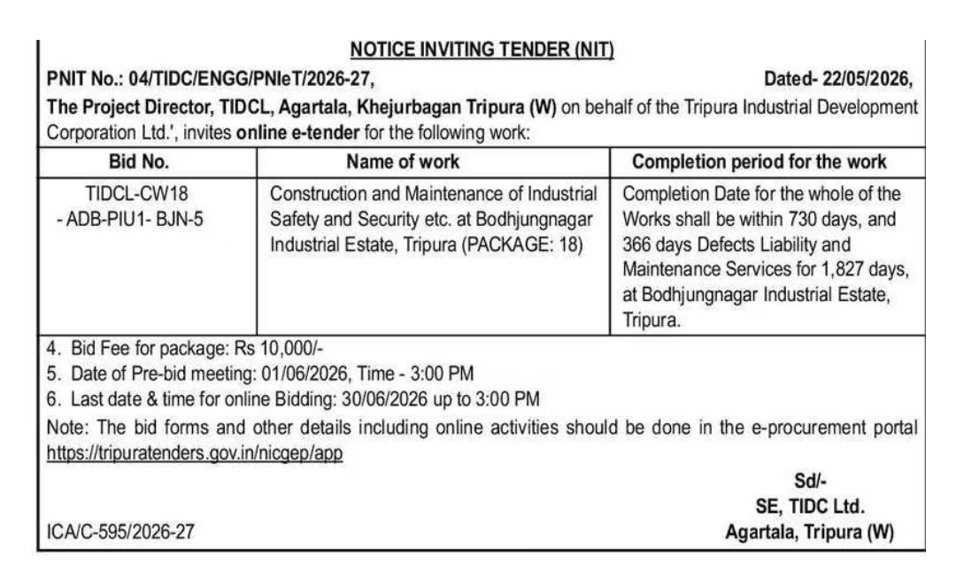 NOTICE INVITING TENDER