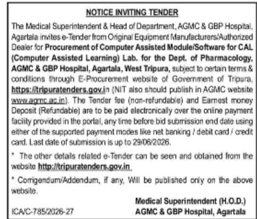 NOTICE INVITING TENDER