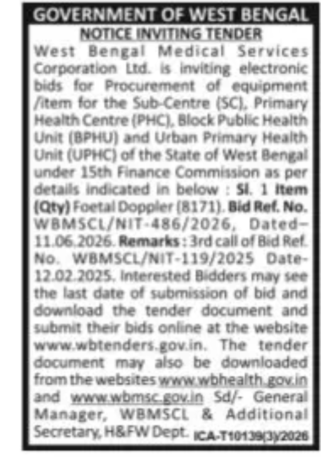 NOTICE INVITING TENDER
