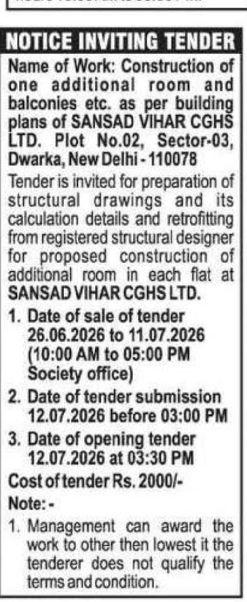 NOTICE INVITING TENDER