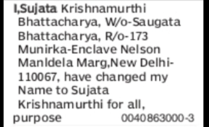 NOTICE: Name Change Declaration