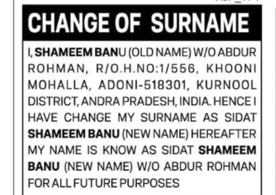 NOTICE OF CHANGE OF SURNAME