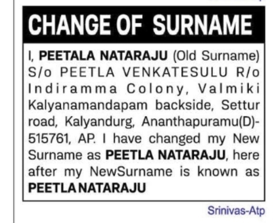 NOTICE OF CHANGE OF SURNAME