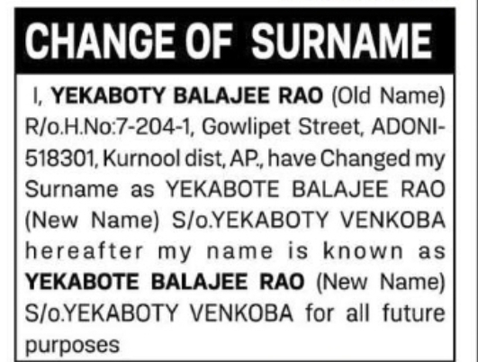 NOTICE OF CHANGE OF SURNAME