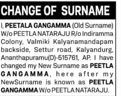NOTICE OF CHANGE OF SURNAME