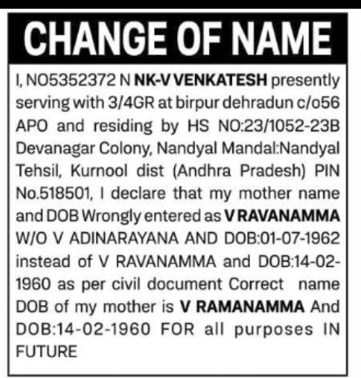NOTICE OF CORRECTION OF NAME AND DATE OF BIRTH