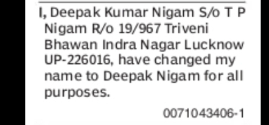 NOTICE OF NAME CHANGE