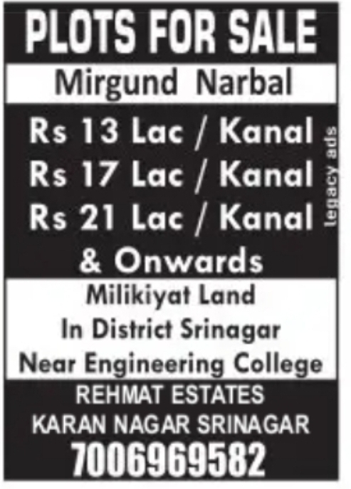 NOTICE – Sale of Plots at Mirgund Narbal