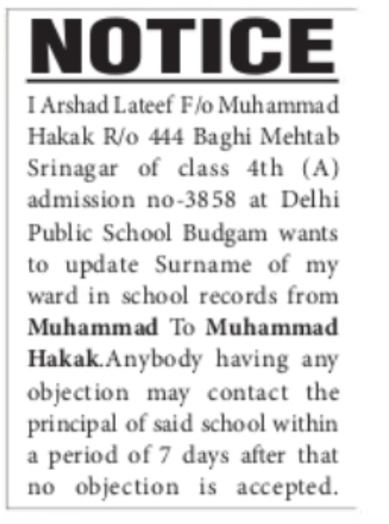NOTICE – School Record Correction (Surname Update)