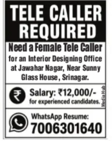 NOTICE: Telecaller Job Requirement
