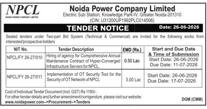 NPCL Tender Notice – Annual Maintenance & OT Security Implementation
