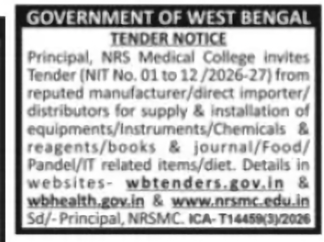 NRS Medical College – Supply & Installation Tender