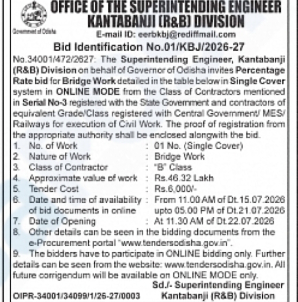 Odisha R&B Department Invites Bids for Bridge Construction Work