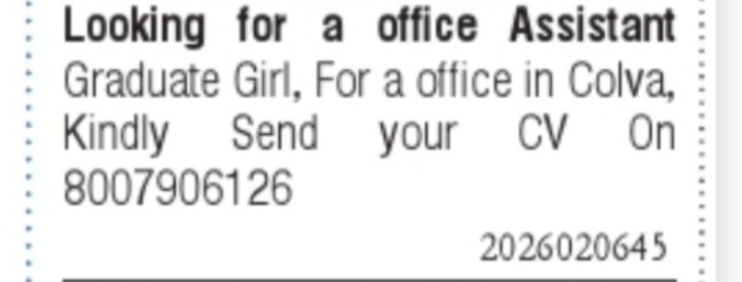 Office Assistant Required – Colva, Goa