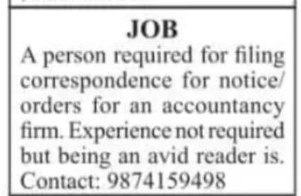 Office Filing Assistant Required