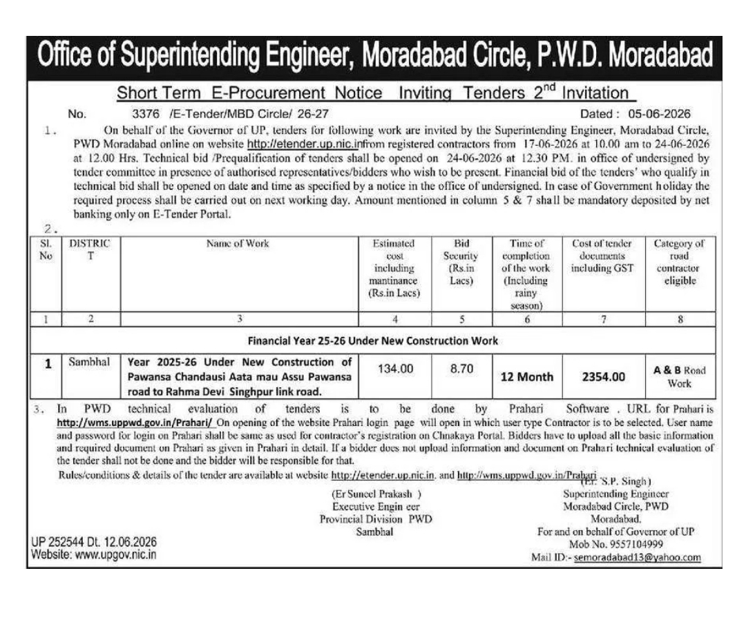 Office of Superintending Engineer, Moradabad Circle, P.W.D., Moradabad