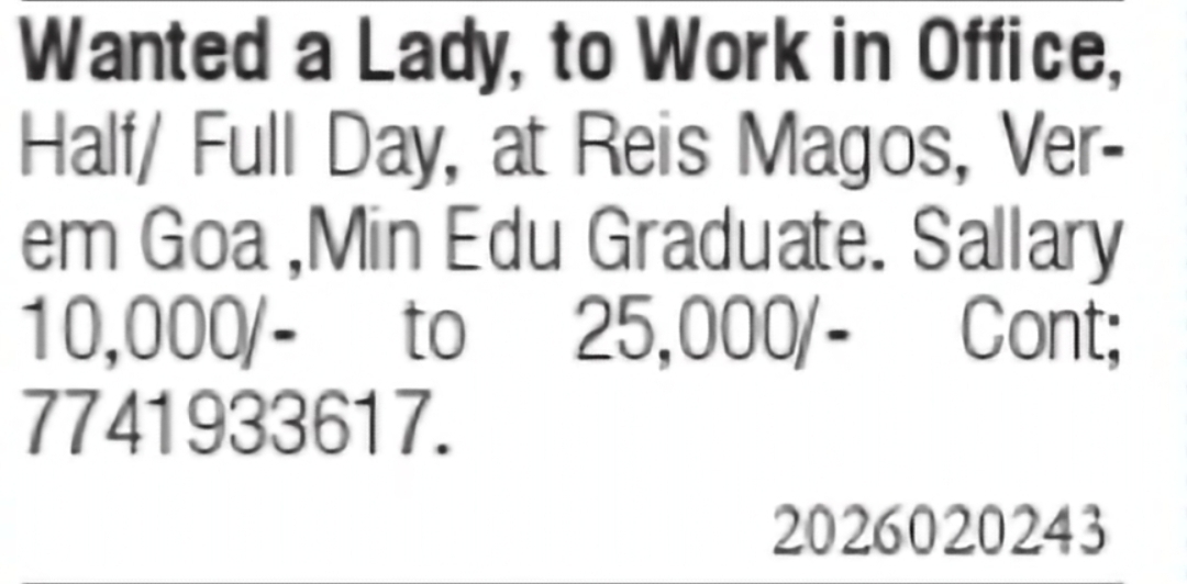 Office Staff Vacancy in Reis Magos