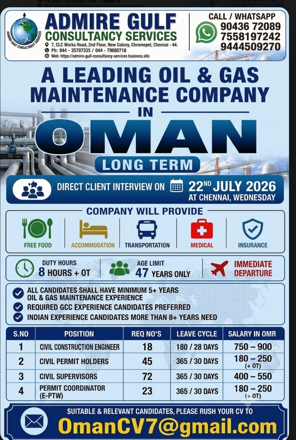 Oil & Gas Maintenance Company - Long Term Positions in Oman