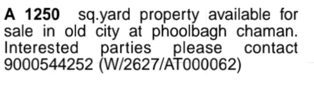 Old City – Phoolbagh Chaman Property (Sale)