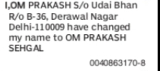 Om Prakash Name Change Notice