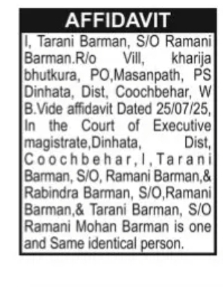 One and Same Person Declaration – Tarani Barman