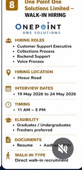 One Point One Solutions Ltd – Walk-in Hiring