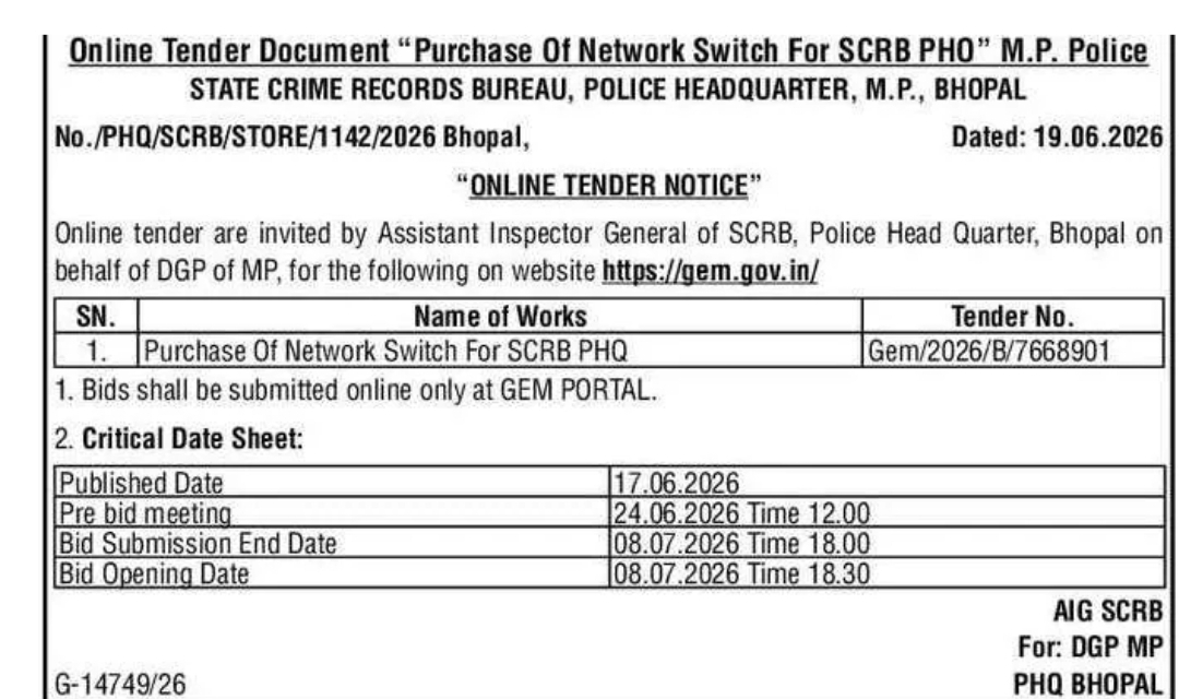 ONLINE TENDER NOTICE