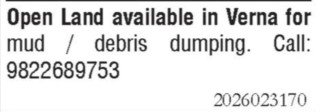 Open Land Available for Mud/Debris Dumping – Verna