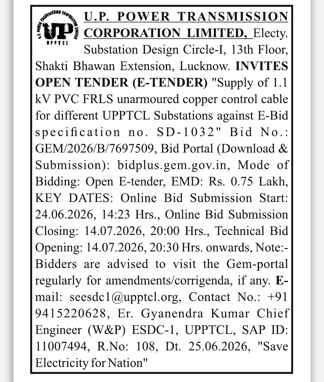 OPEN TENDER NOTICE