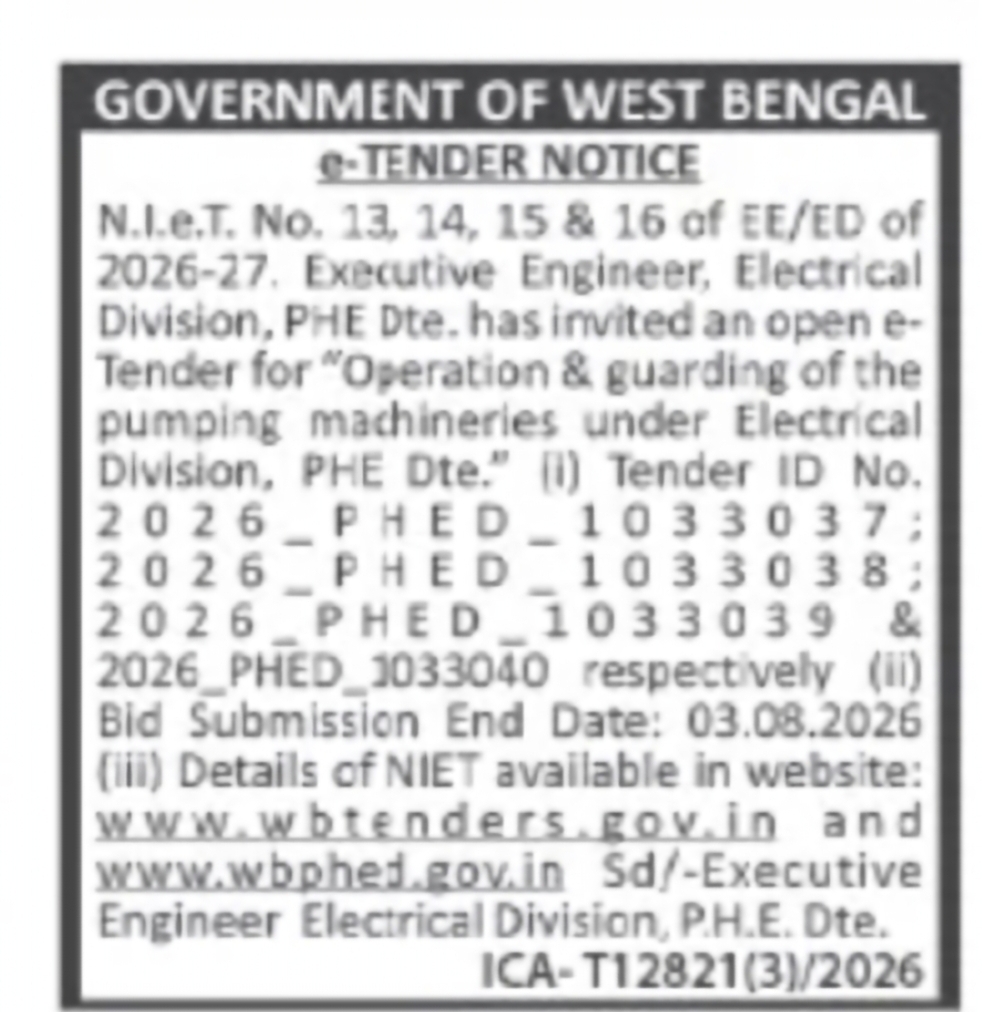 Operation and Guarding of Pumping Machineries Tender – PHE Department