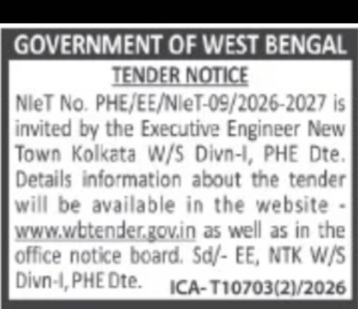 Operation & Maintenance Tender – Water Supply Division New Town Kolkata