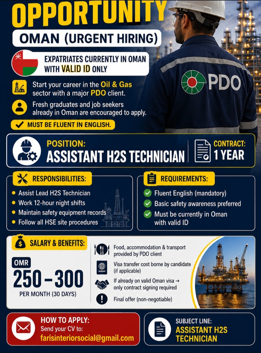 OPPORTUNITY – OMAN (URGENT HIRING)