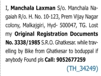 Original Registration Documents Lost