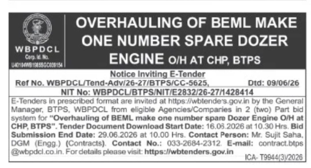 Overhauling of BEML Make Dozer Engine – CHP BTPS (WBPDCL)
