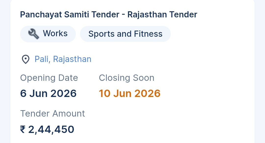 Panchayat Samiti Tender - Rajasthan Tender