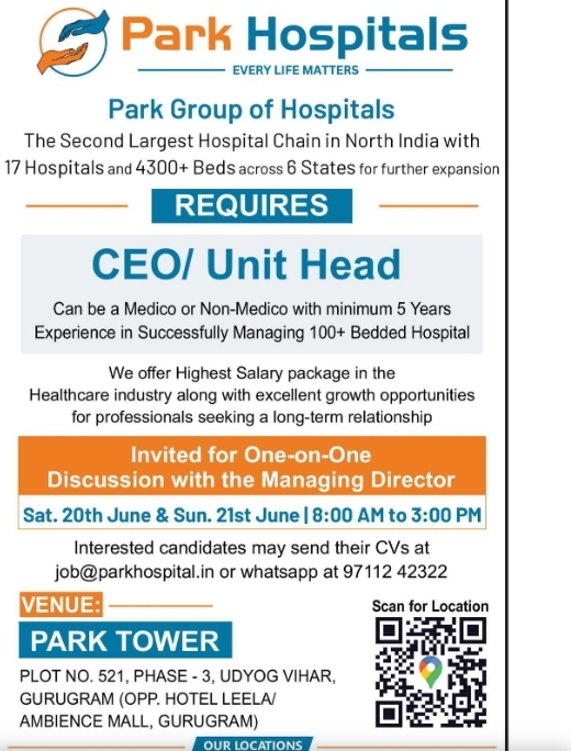 Park Hospitals – CEO / Unit Head Recruitment