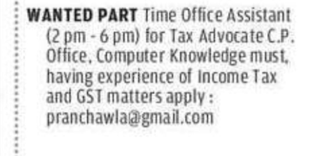Part Time Office Assistant Required