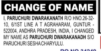 Paruchuri Dwarakanath Changed Name