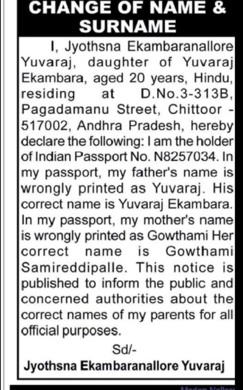 PASSPORT CORRECTION / CHANGE OF NAME NOTICE