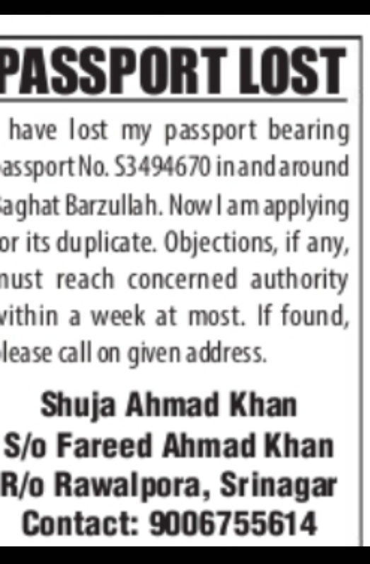 Passport Lost Notice