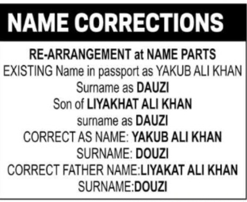 Passport Name Correction Notice – Yakub Ali Khan