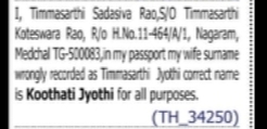 Passport Record Correction Notice – Wife's Name