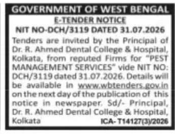 Pest Management Services Tender – Dr. R. Ahmed Dental College
