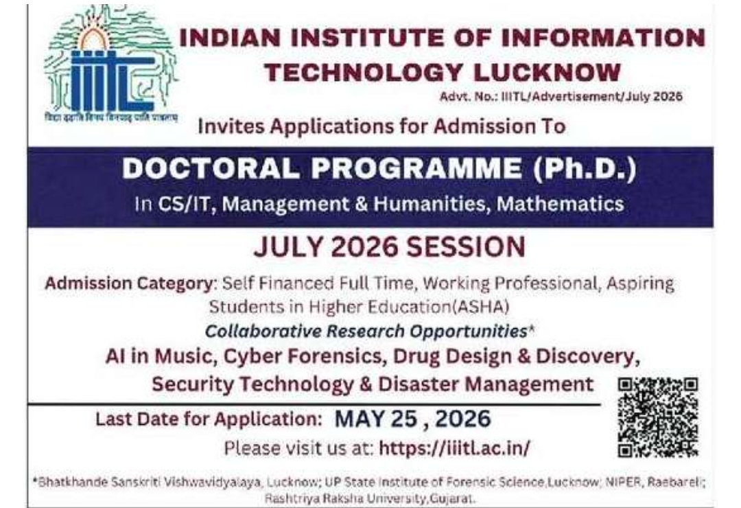 Ph.D. Admissions Open – July 2026 Session at IIIT Lucknow