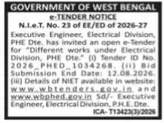 PHE Electrical Division Tender – Various Electrical Works