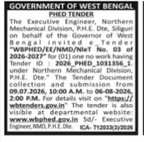 PHED Northern Mechanical Division – e-Tender Notice
