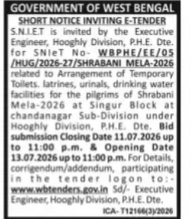 PHED Short E-Tender – Temporary Facilities for Shrabani Mela 2026
