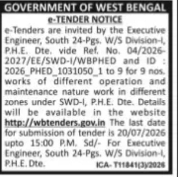 PHED South 24 Parganas – Operation & Maintenance Works