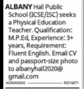 Physical Education Teacher Required (ICSE/ISC School)